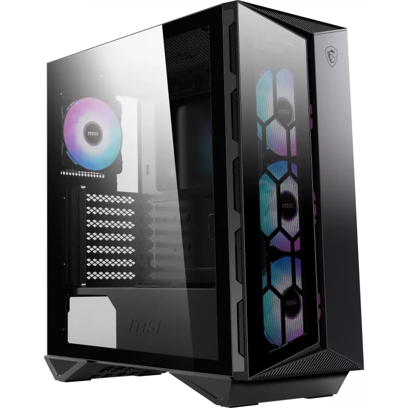 MSI MPG GUNGNIR 110R mid-torni mänguri arvutikorpus must, USB 3.2 Gen2 Type C, 4x 120mm ARGB ventilaator, Mystic Light Sync, 1 kuni 6 ARGB juhtpaneel, 2x karastatud klaaspaneeli, ATX, mATX, mini-ITX