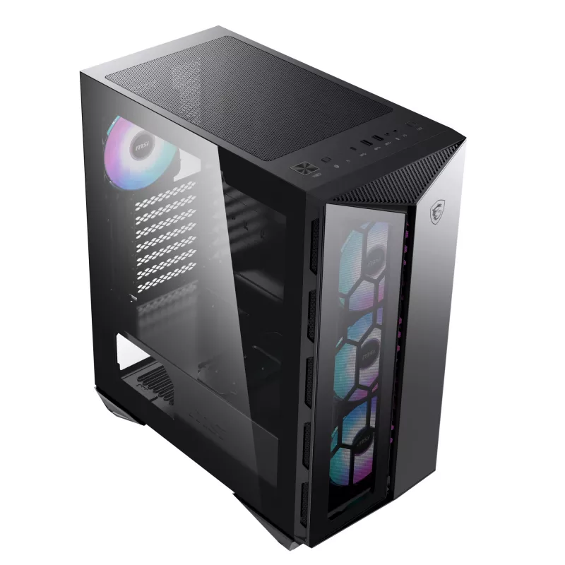 MSI MPG GUNGNIR 110R mid-torni mänguri arvutikorpus must, USB 3.2 Gen2 Type C, 4x 120mm ARGB ventilaator, Mystic Light Sync, 1 kuni 6 ARGB juhtpaneel, 2x karastatud klaaspaneeli, ATX, mATX, mini-ITX