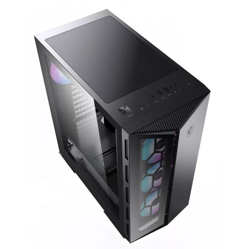 MSI MPG GUNGNIR 110R mid-torni mänguri arvutikorpus must, USB 3.2 Gen2 Type C, 4x 120mm ARGB ventilaator, Mystic Light Sync, 1 kuni 6 ARGB juhtpaneel, 2x karastatud klaaspaneeli, ATX, mATX, mini-ITX
