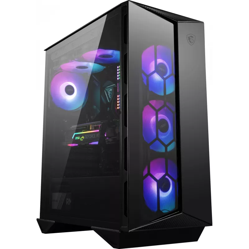 MSI MPG GUNGNIR 110R mid-torni mänguri arvutikorpus must, USB 3.2 Gen2 Type C, 4x 120mm ARGB ventilaator, Mystic Light Sync, 1 kuni 6 ARGB juhtpaneel, 2x karastatud klaaspaneeli, ATX, mATX, mini-ITX