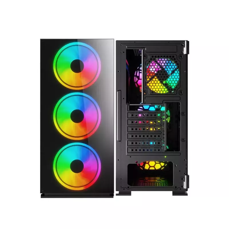 PC Case SAVIO Prime X1 ARGB Glass Midi Tower Must — karastatud klaas, ARGB ventilaatorid, micro ATX/ATX tugi