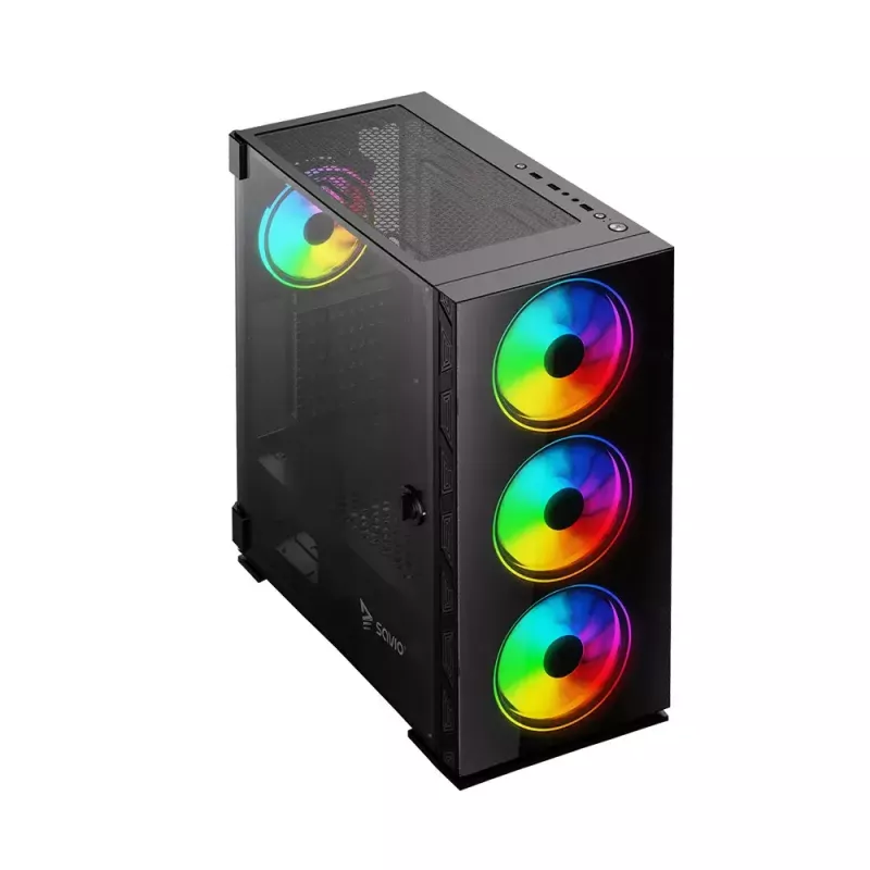 PC Case SAVIO Prime X1 ARGB Glass Midi Tower Must — karastatud klaas, ARGB ventilaatorid, micro ATX/ATX tugi