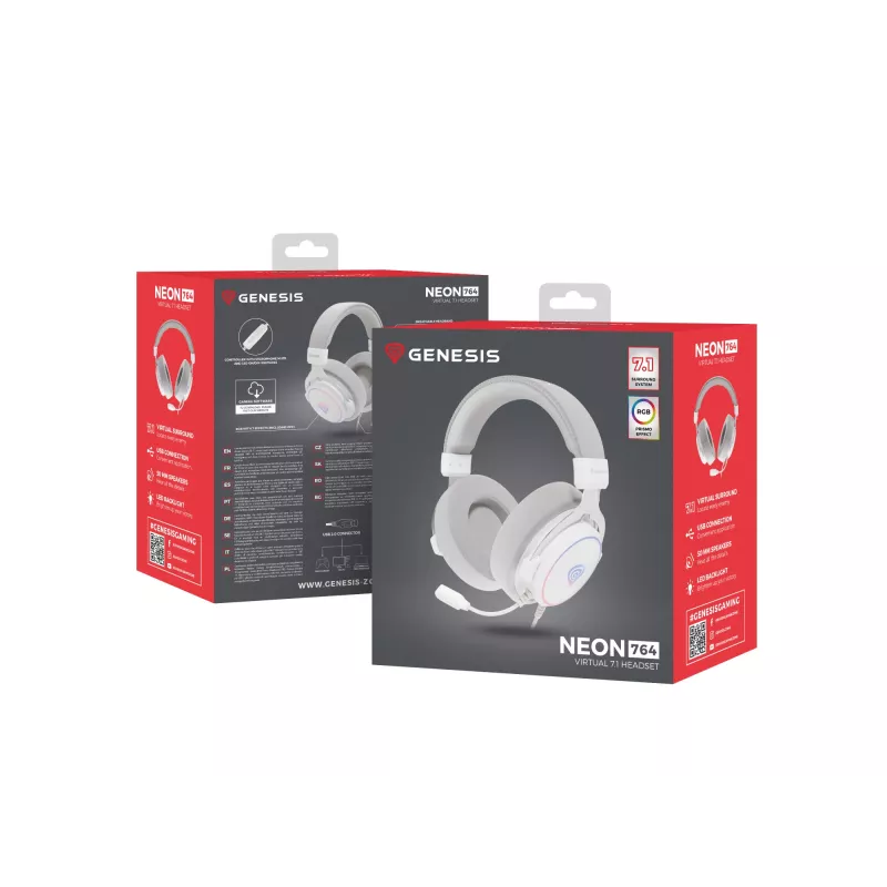 GENESIS Neon 764 Kõrvaklapid Juhtmega Peavõru Mängimiseks USB Type-A Valge