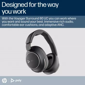 HP Poly Voyager Surround 80 UC Microsoft Teams Certified USB-C Peakomplekt +USB-C/A adapter
