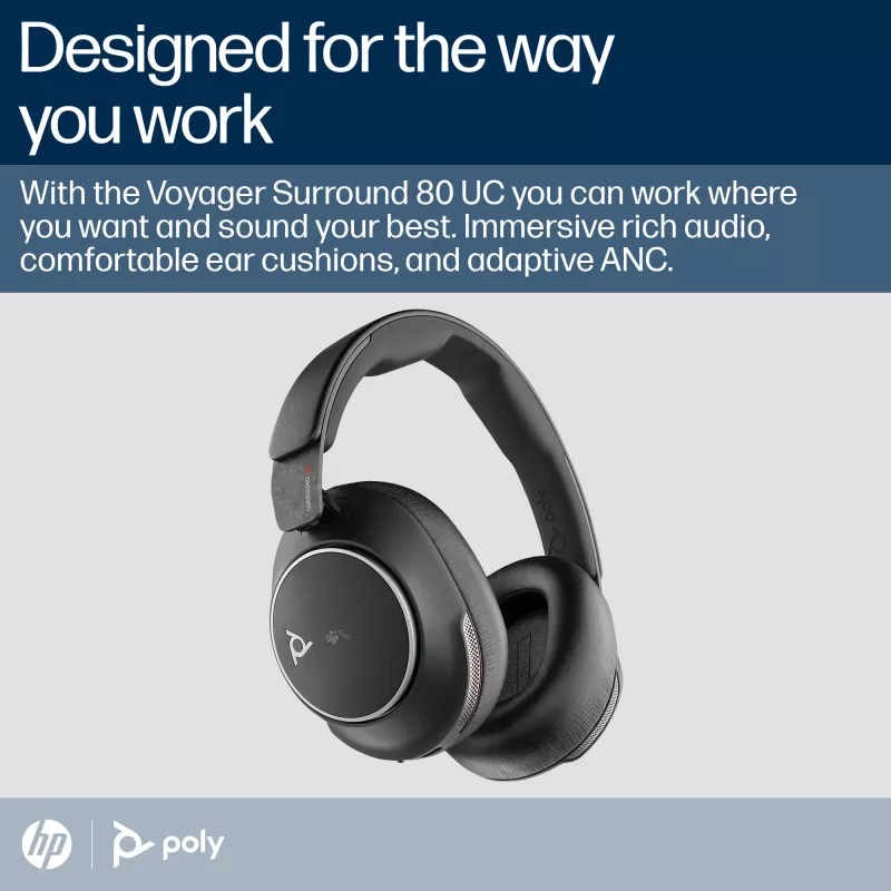 HP Poly Voyager Surround 80 UC Microsoft Teams Certified USB-C Peakomplekt +USB-C/A adapter