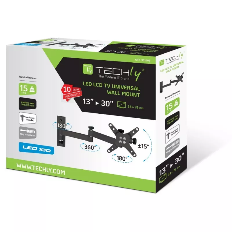 Techly 13-30 tolli seinakinnitus LED LCD TV-le kallutatav 3 liigendiga Must” ICA-LCD 104BK