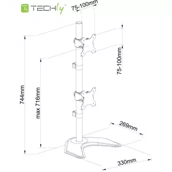 Techly ICA-LCD 2520V monitori kinnitus / alus 68,6 cm (27 tolli) Laud Must