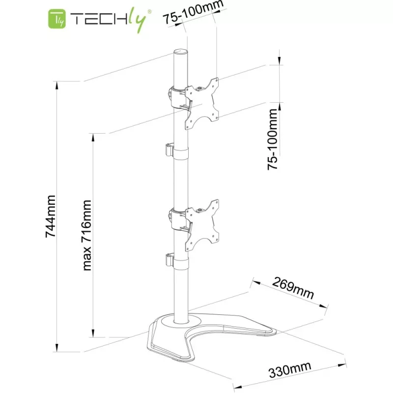 Techly ICA-LCD 2520V monitori kinnitus / alus 68,6 cm (27 tolli) Laud Must