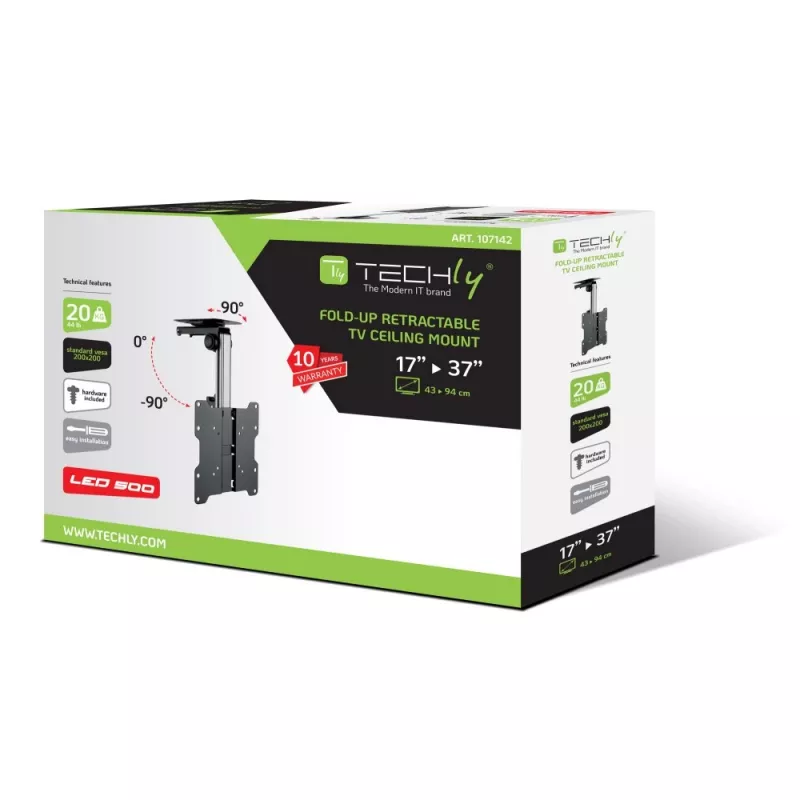 Techly kokkupandav sissetõmmatav laekinnitus telerile LED/LCD 17–37 tolli, must