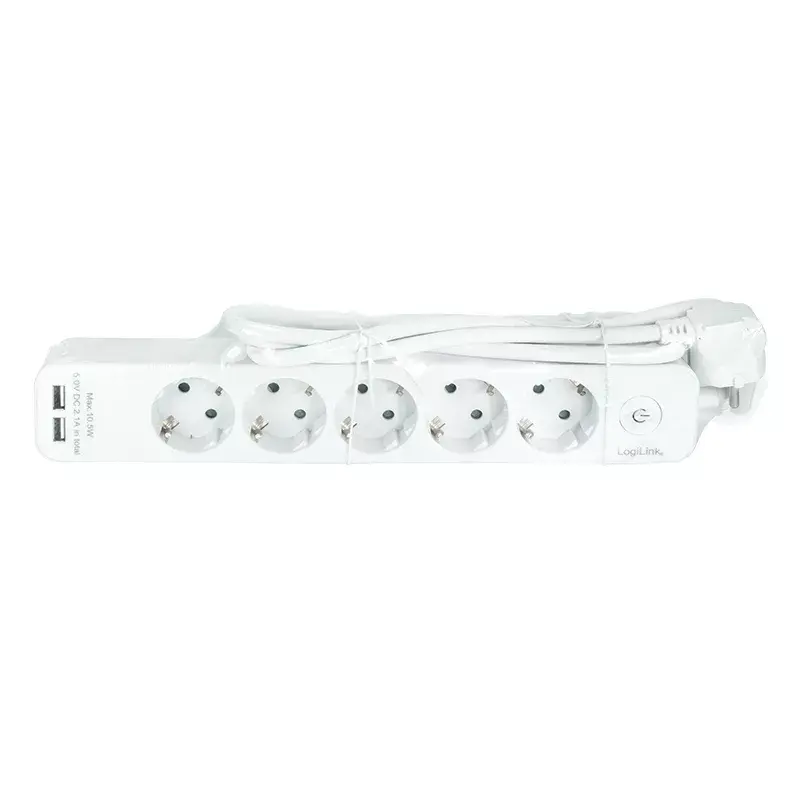 Pikendusjuhe LogiLink LPS249U 1,5 m 5 vahelduvvoolu pistikupesa siseruumidesse Valge