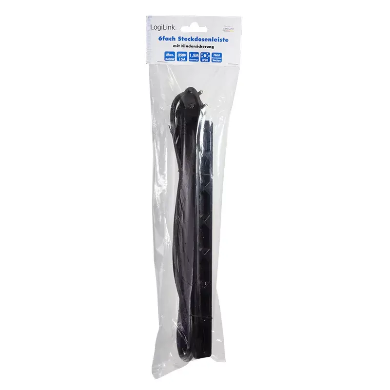 Pikendusjuhe LogiLink LPS231B 1,5m 6 vahelduvvoolu pistikupesa siseruumidesse must
