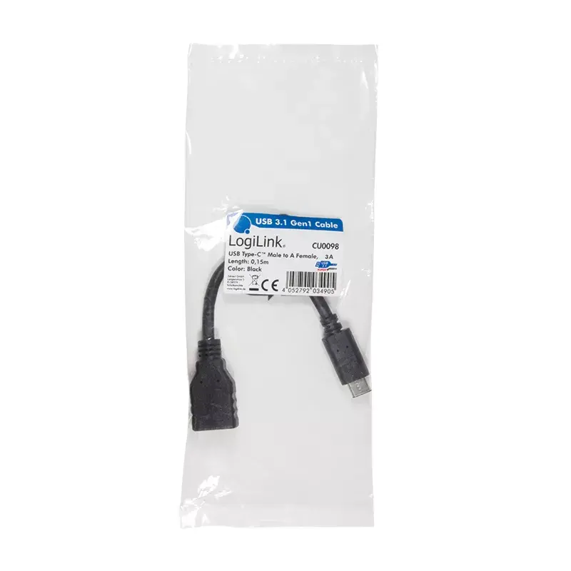 USB-kaabel LogiLink USB C - USB A 0,15m CU0098 Must