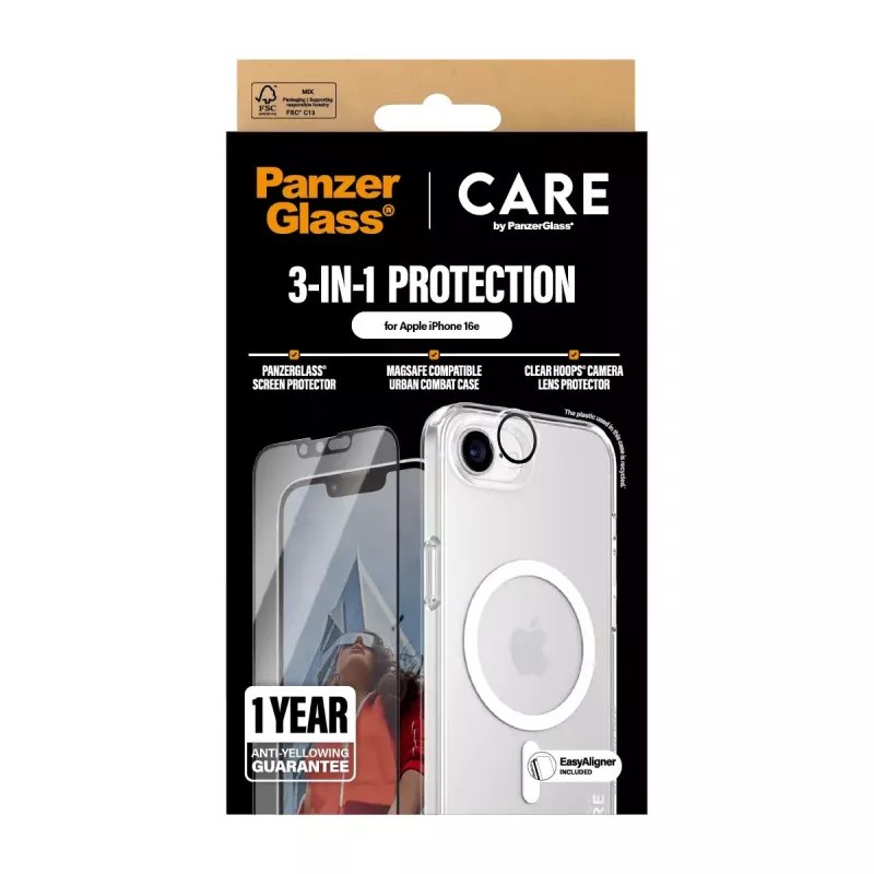 PanzerGlass CARE by ® Flagship 3-in-1 Bundle iPhone 16e Scratch Shock Resistant