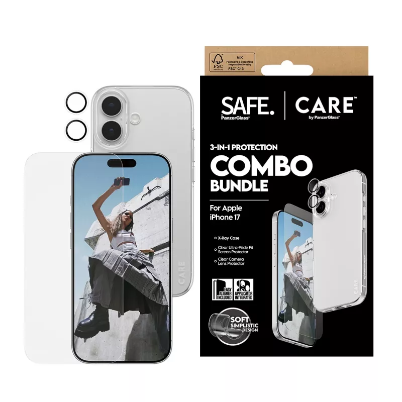 PanzerGlass 3-in-1 Combo Bundle for iPhone 17 — ekraanikaitse, kaamera objektiivikaitse ja ümbris