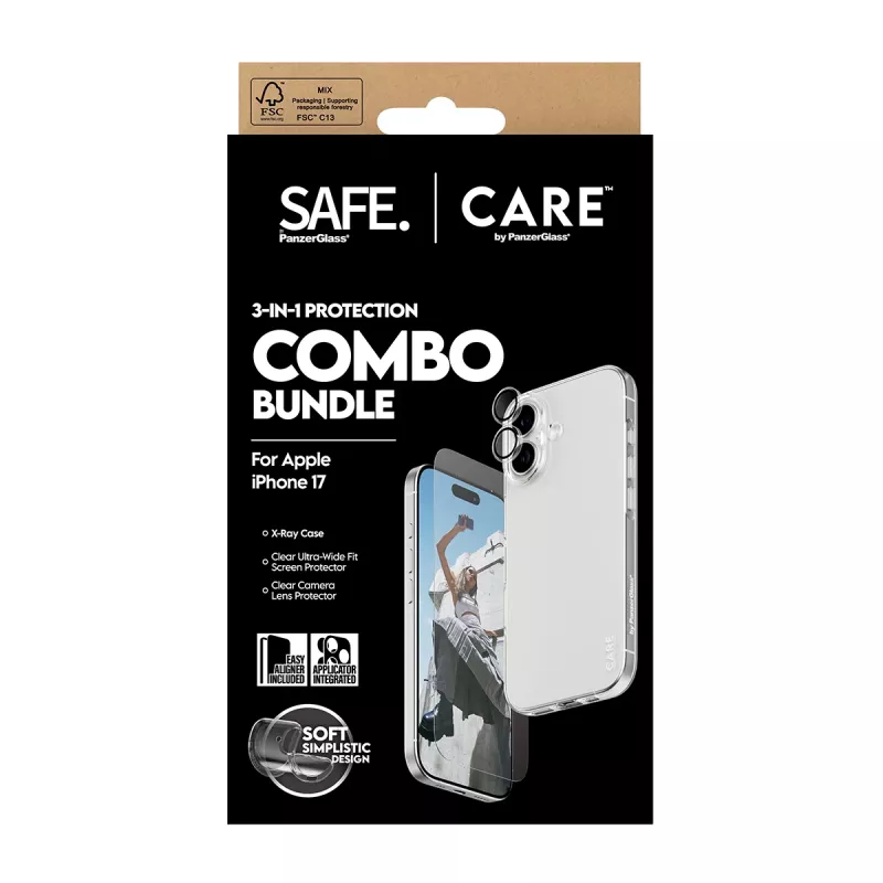 PanzerGlass 3-in-1 Combo Bundle for iPhone 17 — ekraanikaitse, kaamera objektiivikaitse ja ümbris