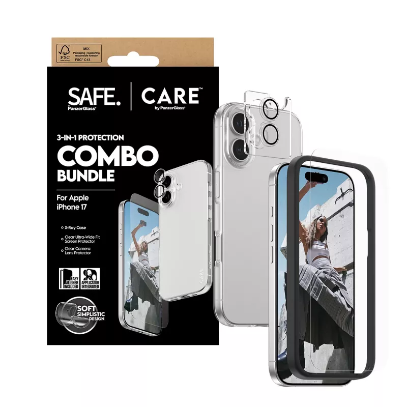 PanzerGlass 3-in-1 Combo Bundle for iPhone 17 — ekraanikaitse, kaamera objektiivikaitse ja ümbris