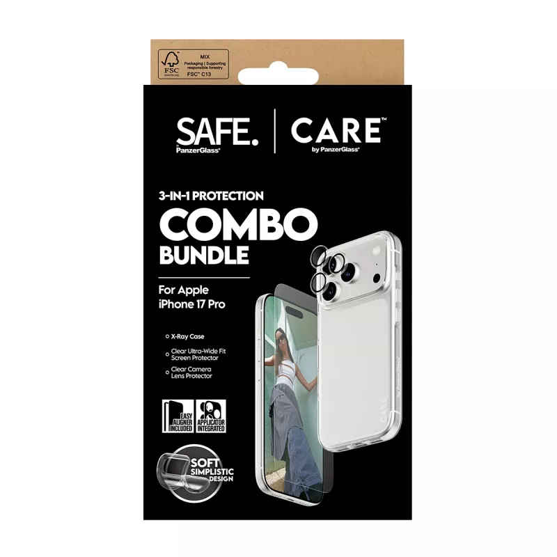 PanzerGlass 3-in-1 Combo Bundle iPhone 17 Pro CR40572 jaoks — ekraanikaitse, kaamera kate ja ümbris