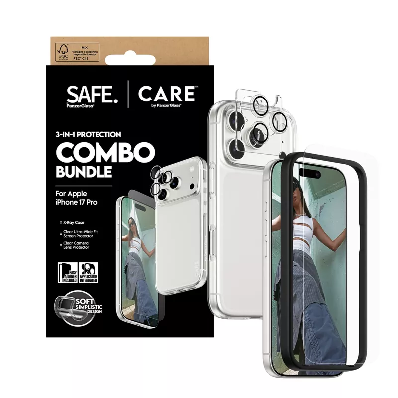 PanzerGlass 3-in-1 Combo Bundle iPhone 17 Pro CR40572 jaoks — ekraanikaitse, kaamera kate ja ümbris