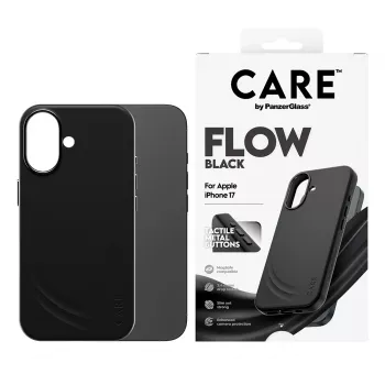 Kaitseümbris PanzerGlass CARE Feature FLOW ümbris Must MagSafe'iga iPhone 17 jaoks
