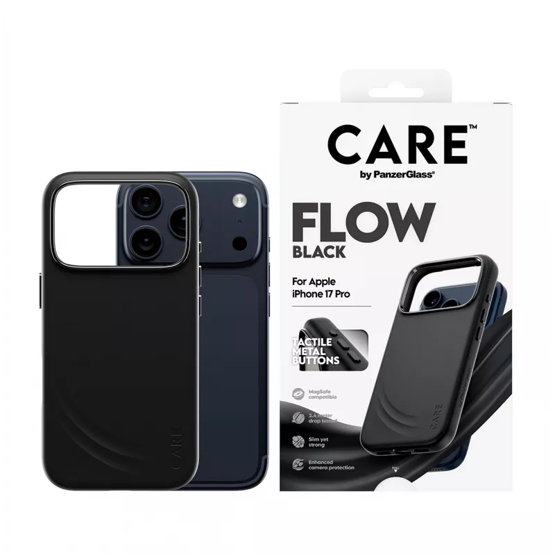 Kaitseümbris PanzerGlass CARE by Feature FLOW ümbris Must MagSafe'iga ühilduv iPhone 17 Pro jaoks