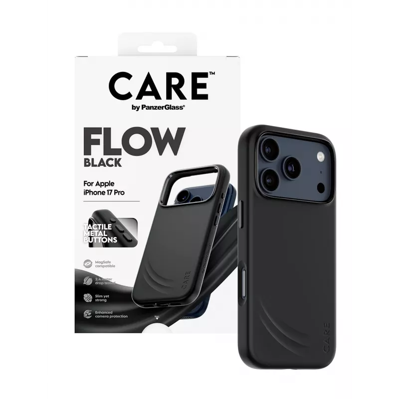 Kaitseümbris PanzerGlass CARE by Feature FLOW ümbris Must MagSafe'iga ühilduv iPhone 17 Pro jaoks