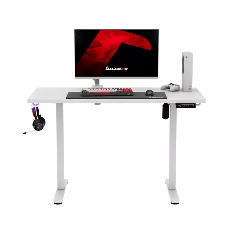 Mängulaud huzaro Hero 8.1 — valge elektriline reguleeritava kõrgusega laud 120×60 cm, 720–1180 mm, kandevõime 50 kg, kaablihaldus