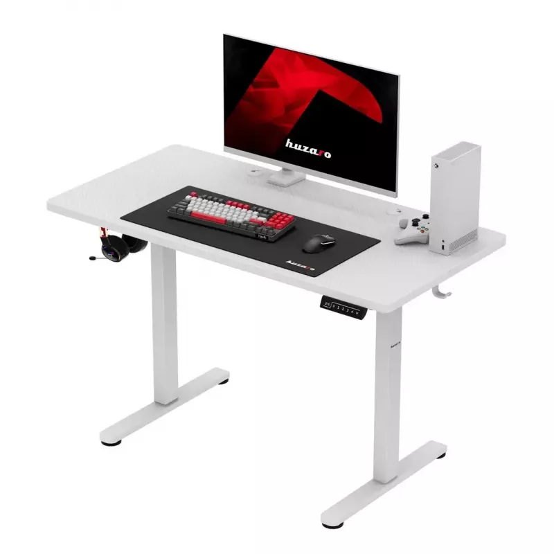 Mängulaud huzaro Hero 8.1 — valge elektriline reguleeritava kõrgusega laud 120×60 cm, 720–1180 mm, kandevõime 50 kg, kaablihaldus