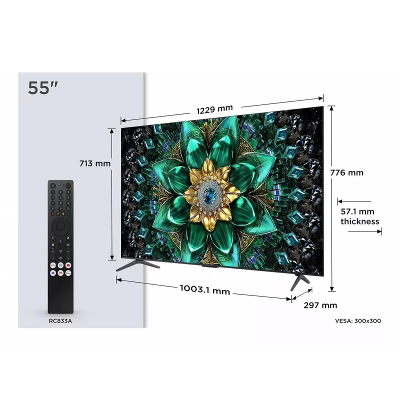 TV TCL 55Q6C 55 tolli QD-Mini LED 4K Ultra HD, 3840×2160, Google TV, HDMI 2.1, 2.1ch 40W, HDR10+