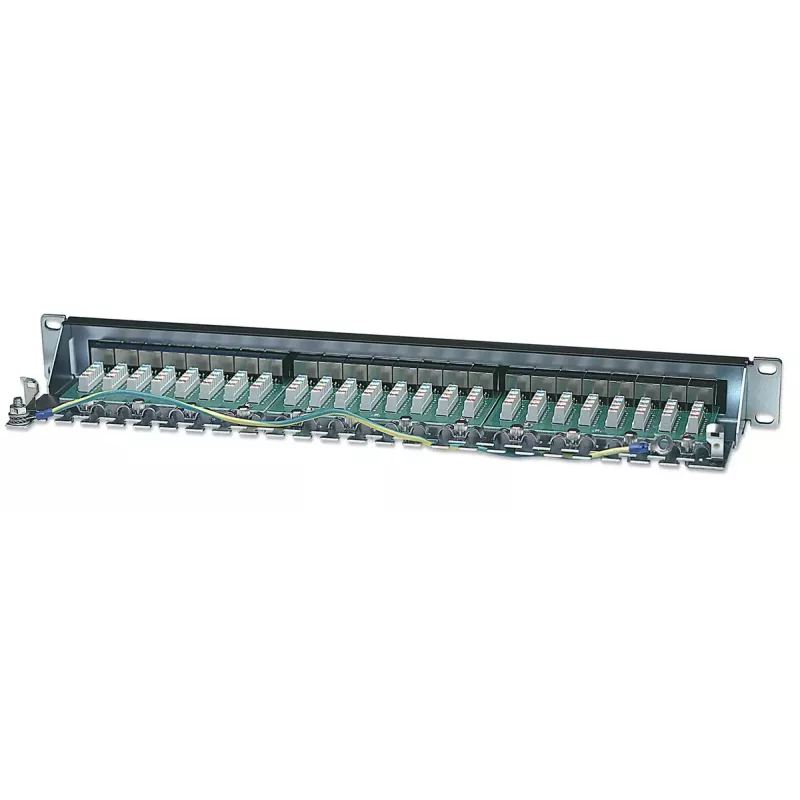 Intellinet Patch Panel, Cat6, FTP, 24-Port, 1U, Varjestatud, 90° ülalt sisenevad läbilöögiklemmid, Must