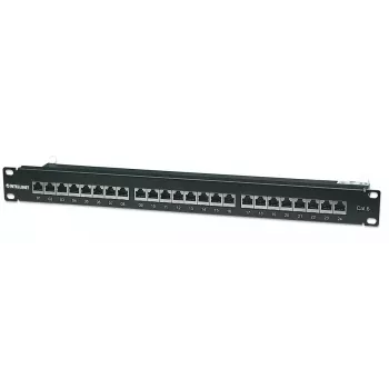 Intellinet Patch Panel, Cat6, FTP, 24-Port, 1U, Varjestatud, 90° ülalt sisenevad läbilöögiklemmid, Must