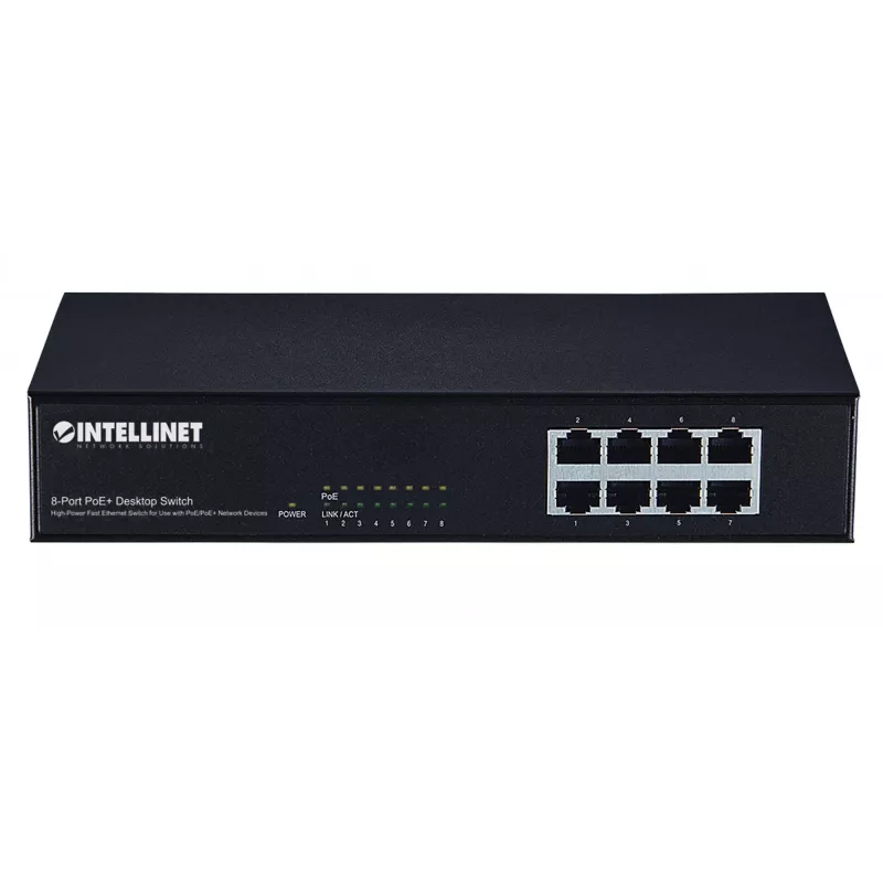 Lüliti, Intellinet 8-pordine Fast Ethernet PoE+ lüliti, 8 x PoE porti, 1,6 Gbit/s