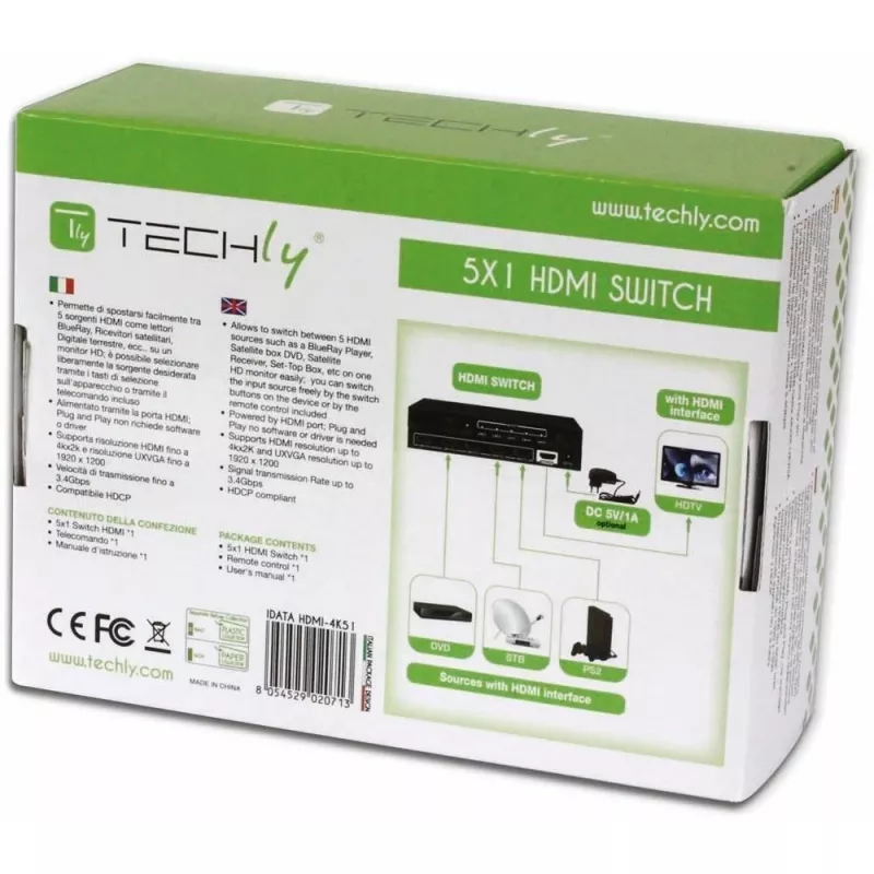 Techly 5 IN 1 OUT HDMI lüliti kaugjuhtimispuldiga, 4Kx2K, 3D IDATA HDMI-4K51