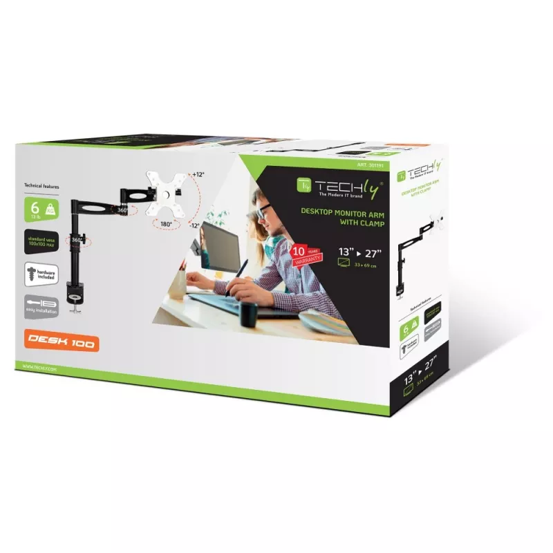 Techly 13-27 tolli lauaalune monitorihoidik pika haru kaldega ICA-LCD 502BK