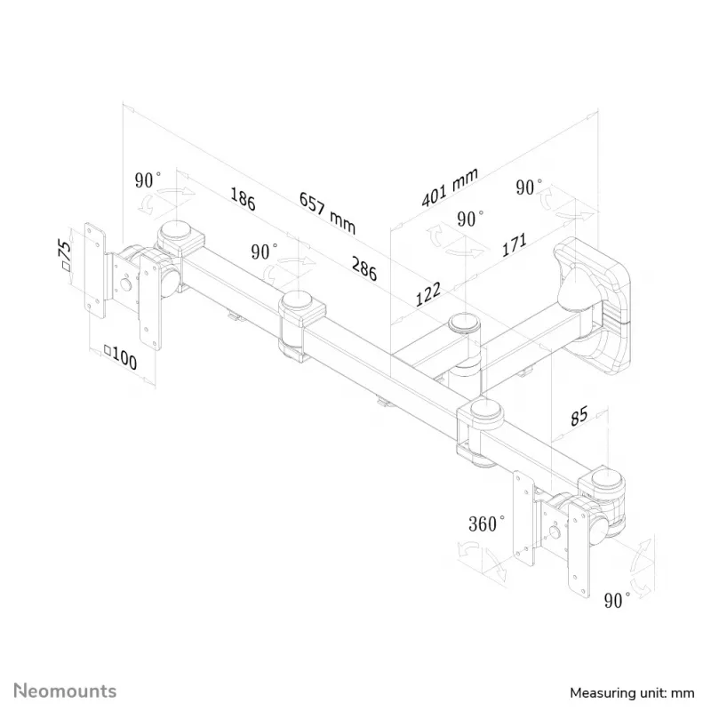 Neomounts FPMA-W960D kahe monitori/TV seinakinnitus 10-27 tolli - täisliikumisega