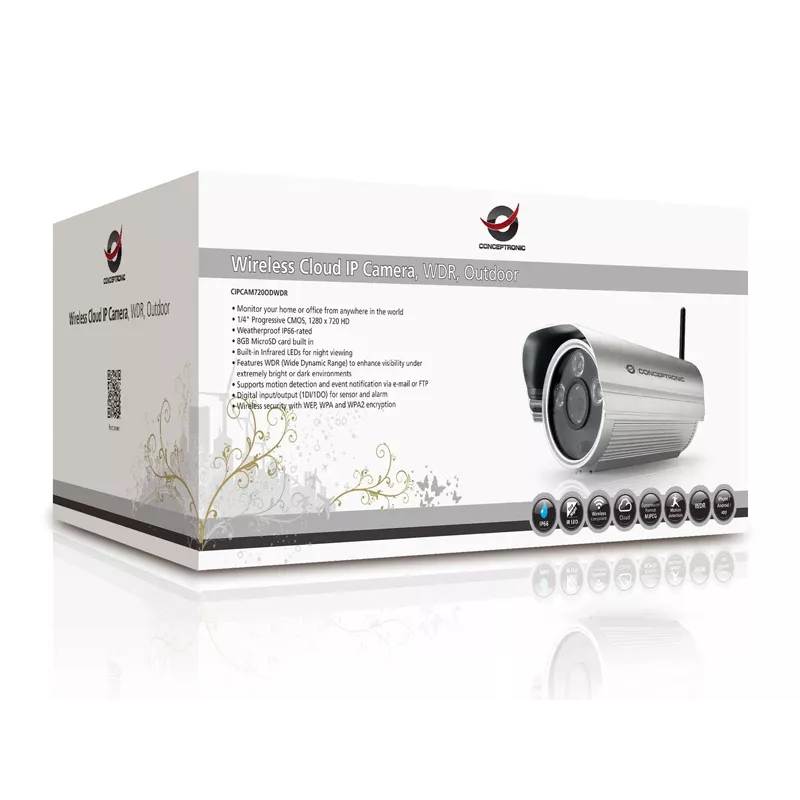 Conceptronic Wireless Cloud IP Camera, WDR, Outdoor, Bullet, Hiina, 100 mm, 247 mm, 95 mm, 1.13 kg