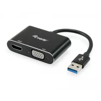 Equip USB 3.0 HDMI/VGA (HD15) adapter, 3.2 Gen 1 (3.1 Gen 1), USB Type-A, HDMI väljund, 1920 x 1080 pikslit