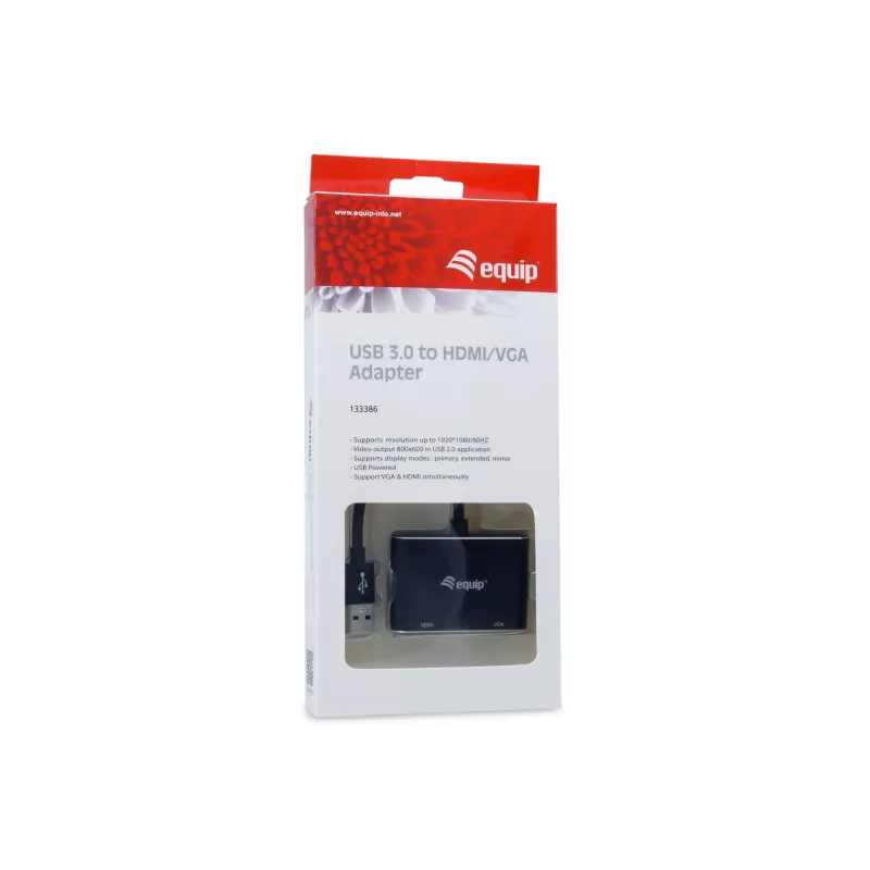 Equip USB 3.0 HDMI/VGA (HD15) adapter, 3.2 Gen 1 (3.1 Gen 1), USB Type-A, HDMI väljund, 1920 x 1080 pikslit