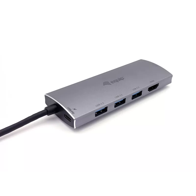 Equip USB-C 7 in 1 multifunktsionaalne adapter, USB 3.2 Gen 1 (3.1 Gen 1) Type-C, 100 W, hõbedane, MicroSD (TransFlash), MicroSDHC, SD, SDHC, 4K Ultra HD, 30 Hz