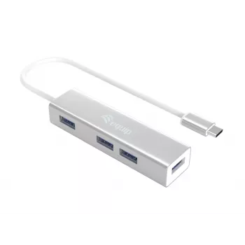 Equip USB-C kuni 4-pordiline USB 3.0 jaotur, USB 3.2 Gen 1 (3.1 Gen 1) Type-C, USB 3.2 Gen 1 (3.1 Gen 1) Type-A, 5000 Mbit/s, Hõbedane, Alumiinium, Windows 10, Windows 7, Windows 8