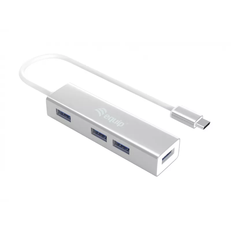 Equip USB-C kuni 4-pordiline USB 3.0 jaotur, USB 3.2 Gen 1 (3.1 Gen 1) Type-C, USB 3.2 Gen 1 (3.1 Gen 1) Type-A, 5000 Mbit/s, Hõbedane, Alumiinium, Windows 10, Windows 7, Windows 8