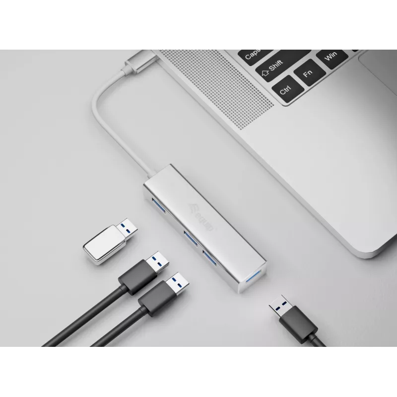 Equip USB-C kuni 4-pordiline USB 3.0 jaotur, USB 3.2 Gen 1 (3.1 Gen 1) Type-C, USB 3.2 Gen 1 (3.1 Gen 1) Type-A, 5000 Mbit/s, Hõbedane, Alumiinium, Windows 10, Windows 7, Windows 8