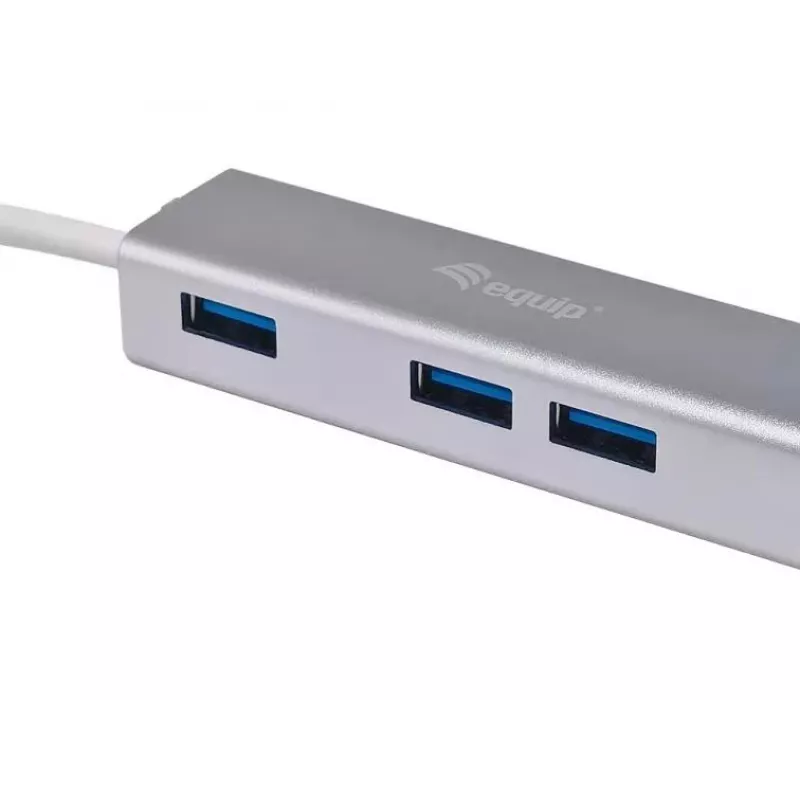 Equip USB-C kuni 4-pordiline USB 3.0 jaotur, USB 3.2 Gen 1 (3.1 Gen 1) Type-C, USB 3.2 Gen 1 (3.1 Gen 1) Type-A, 5000 Mbit/s, Hõbedane, Alumiinium, Windows 10, Windows 7, Windows 8