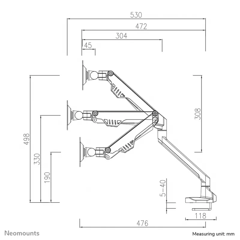Neomounts FPMA-D750Must2 monitori käsi 10-32 tolli - gaasivedru - Topfix - 180°-peatus