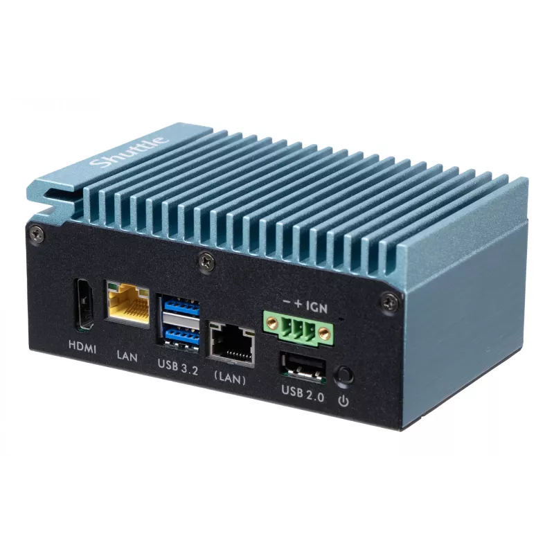 Shuttle Edge PC SPCEL02 , Intel Celeron J6412, 1x HDMI, 2x 2.5G LAN, 1x COM, DIO (4x sisend, 4x väljund), 3x USB, 2x M.2, 12-24V, 24/7 pidev töö, ventilaatorita, sisaldab VESA ja DIN-liistu kinnitust
