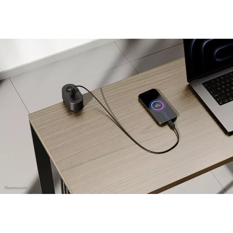 Neomounts DS22-840BL6 lauapesa koos kinnitusklambri ja USB-C ning USB-A portidega - kiirlaadimine
