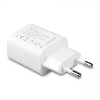 Indoor charger Lindy 73413 — universal AC 100–240V, output 12V 3A, USB-A + USB-C, Valge
