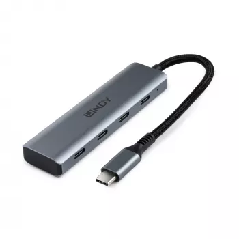 Lindy 4-pordiline USB 3.2 Gen 2 USB-C jaotur, USB 3.2 Gen 2 (3.1 Gen 2) USB-C, USB 3.2 Gen 2 (3.1 Gen 2) USB-C, 10000 Mbit/s, Hall, Alumiinium, Plast, Ümarkaabel