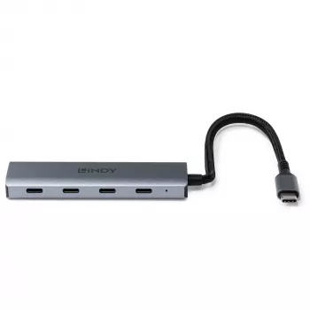 Lindy 4-pordiline USB 3.2 Gen 2 USB-C jaotur, USB 3.2 Gen 2 (3.1 Gen 2) USB-C, USB 3.2 Gen 2 (3.1 Gen 2) USB-C, 10000 Mbit/s, Hall, Alumiinium, Plast, Ümarkaabel
