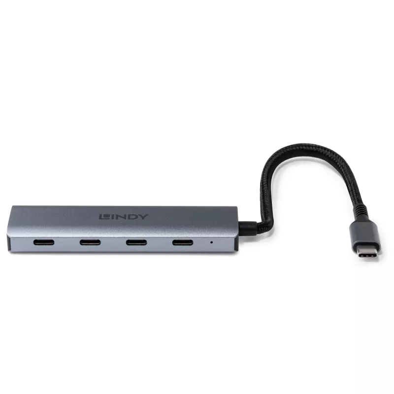 Lindy 4-pordiline USB 3.2 Gen 2 USB-C jaotur, USB 3.2 Gen 2 (3.1 Gen 2) USB-C, USB 3.2 Gen 2 (3.1 Gen 2) USB-C, 10000 Mbit/s, Hall, Alumiinium, Plast, Ümarkaabel