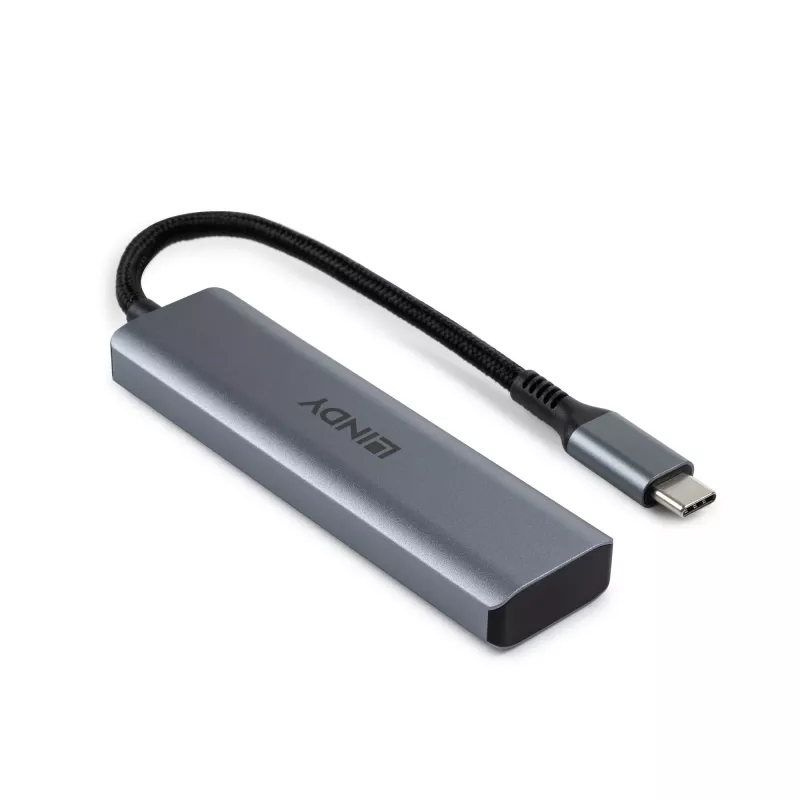 Lindy 4-pordiline USB 3.2 Gen 2 USB-C jaotur, USB 3.2 Gen 2 (3.1 Gen 2) USB-C, USB 3.2 Gen 2 (3.1 Gen 2) USB-C, 10000 Mbit/s, Hall, Alumiinium, Plast, Ümarkaabel